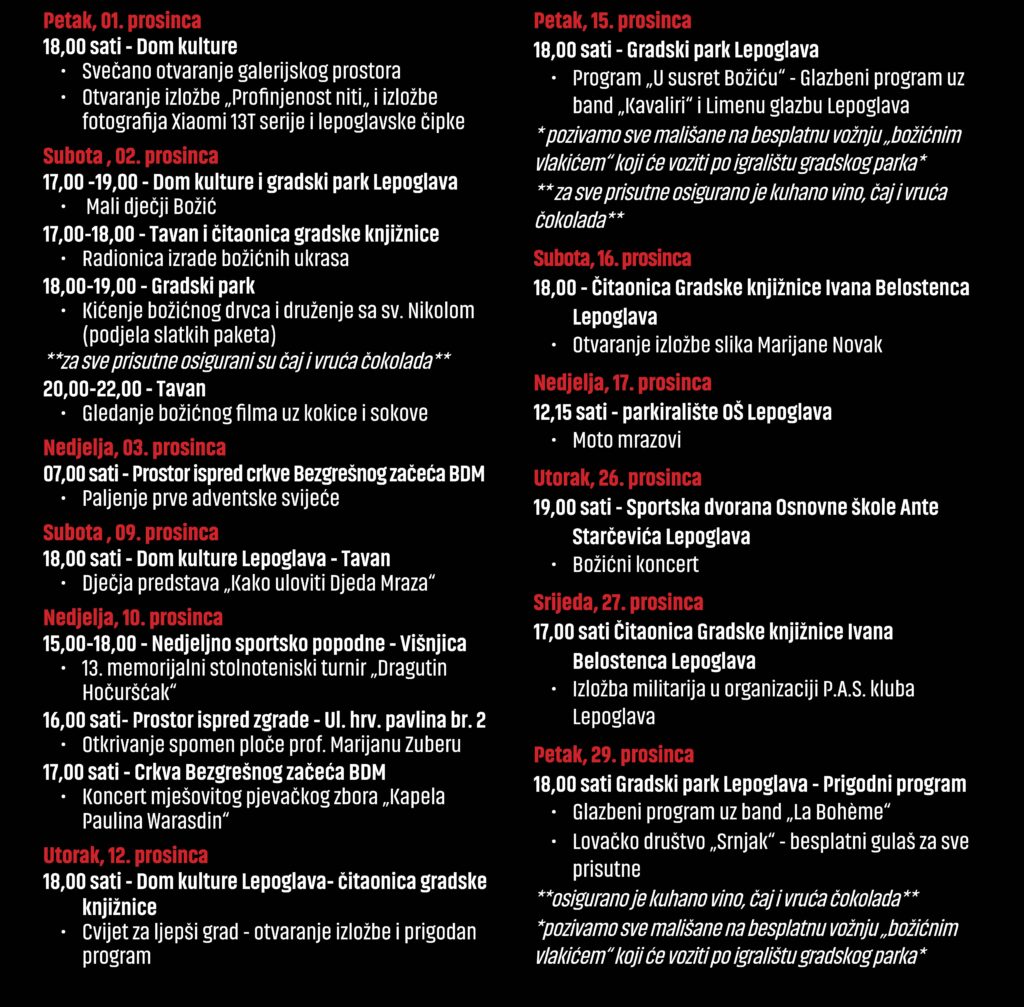 Raznolik program Adventa u Lepoglavi 1 advent 2